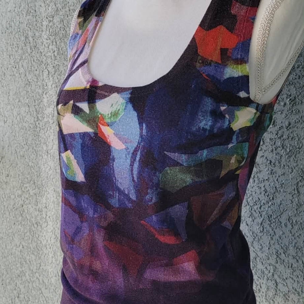 Escada Colorful Abstract Tank Top Cashmere/Silk/ Virgin Wool Blend - Picture 3 of 13